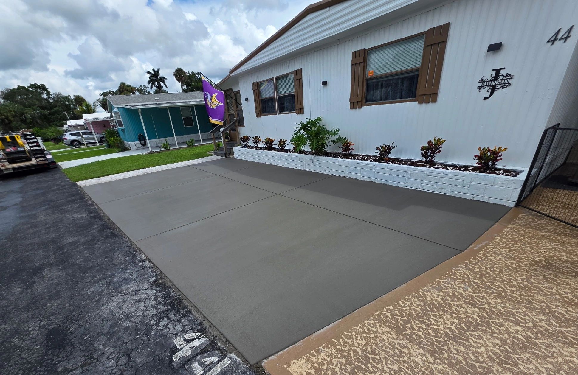 Newly poured concrete driveway